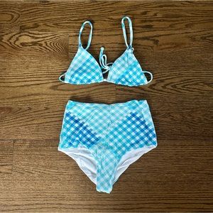 L*Space Picnic Plaid Blue Bikini Set, Brittany Top (XS) & Portia Bottom (S), NWT